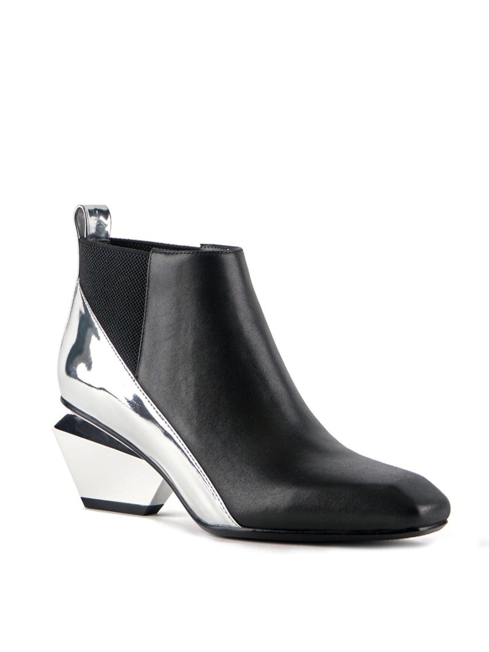 Jacky X Two Tone Metallic Ankle Leather Boot Chunky Sculpted Heel 41